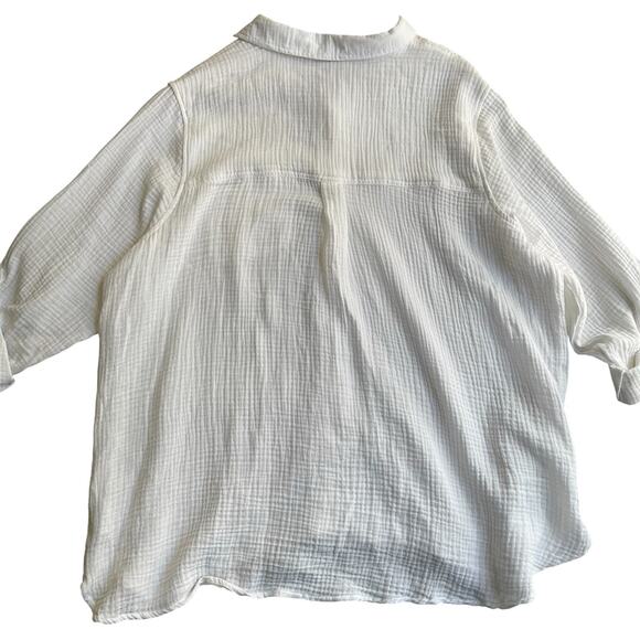 Anne Klein Crinkle Gauze Roll Tab Sleeve Button Down Shirt Size XXL Coastal - Picture 2 of 6
